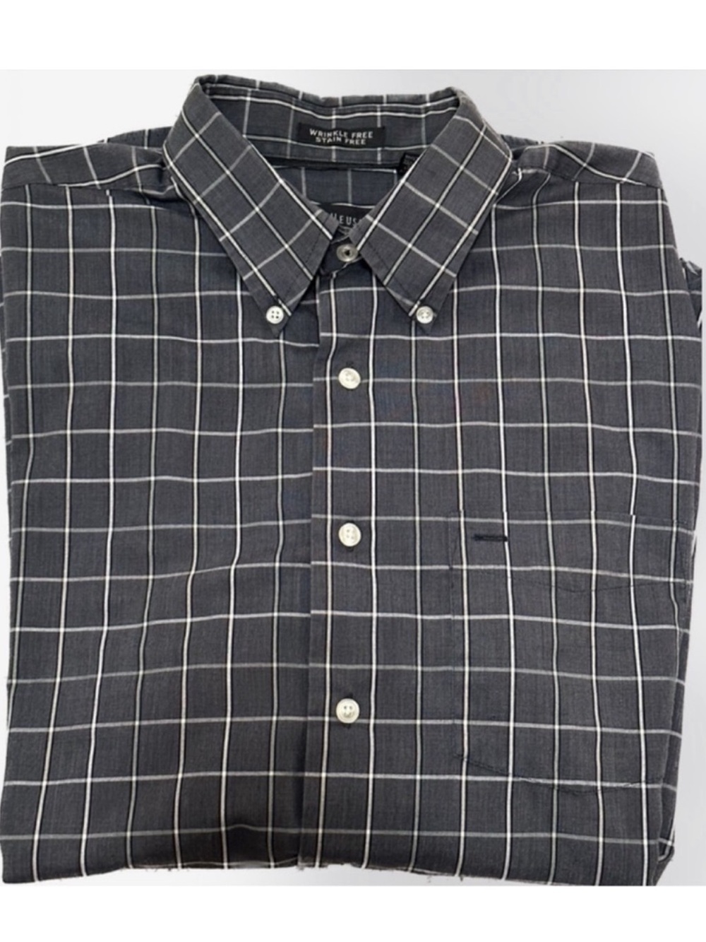 Van Heusen Wrinkle free/Stain Shield Size 16-16 1/2(Large) Dark Gray Plaid Shirt